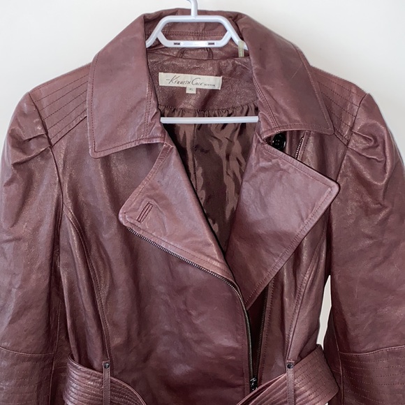 NWT KENNETH COLE Genuine Leather Belted Jacket. Maroon/red burgundy, Size XL - Picture 4 of 8